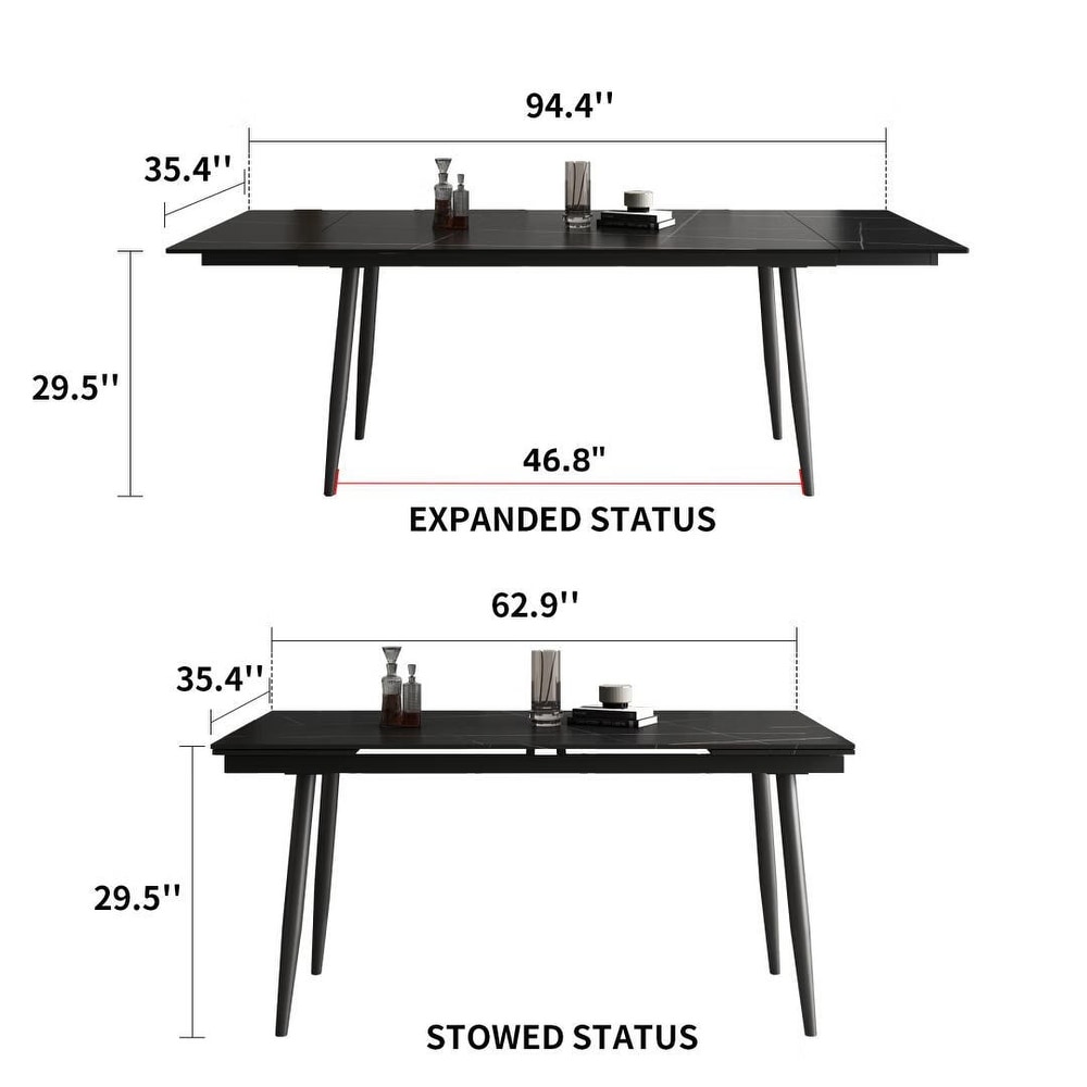 62.9'' to 94.4'' Extendable Dining Tables for 4 to 8   New sintered Stone Material Rectangle Dining Table