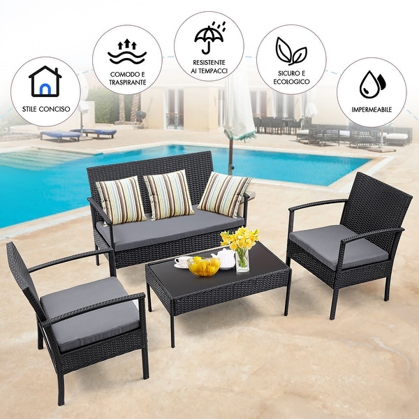 4 PCS Patio Furniture Set Rattan Chair Wicker Set