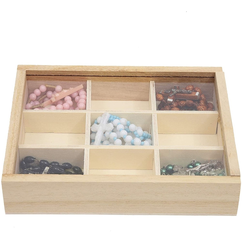 Wooden Boxes with Lids  9 Compartment Storage Box (6.75 x 5.1 In  2 Pack)