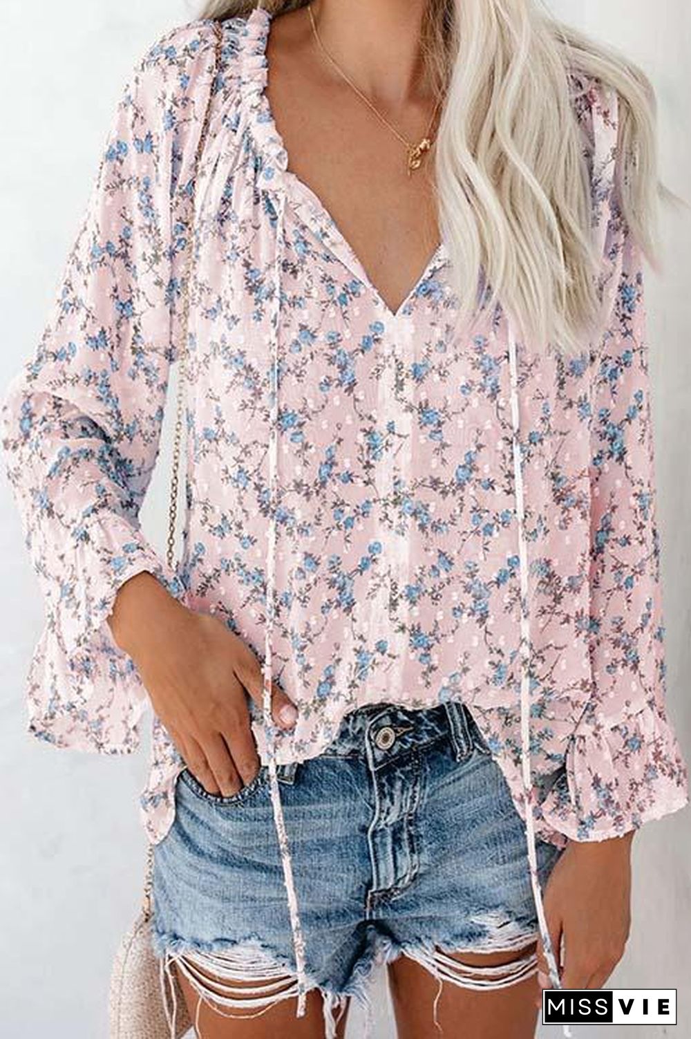 Floral Print Flares Sleeve Blouse