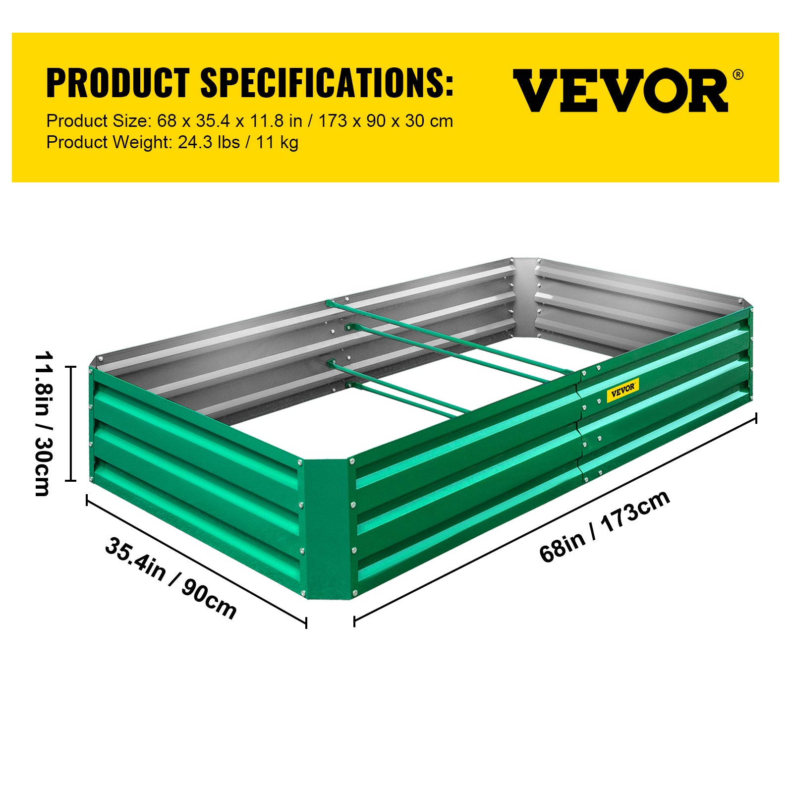 VEVORbrand Raised Metal Garden Bed, 68"x35"x12"Steel Garden Bed, Green Square Planter Box, Compost Garden Bed