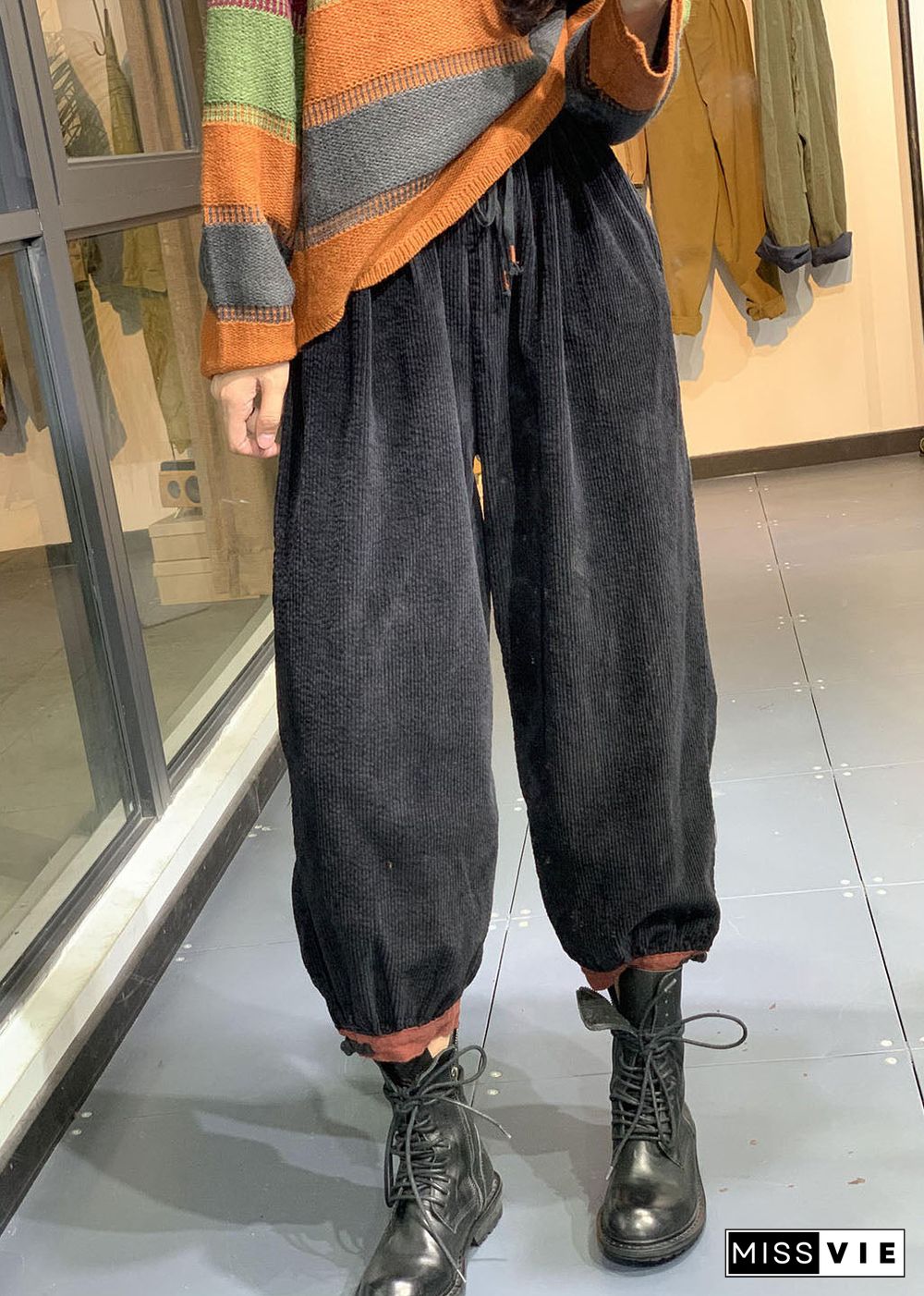 Organic Black retro Corduroy lantern Fall Pants