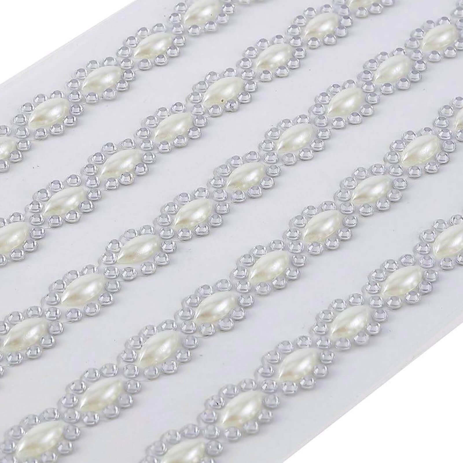 5 Strips Stick on Rhinestone Gems - Oval Self Adhesive Diamond Rhinestone Stickers - Silver