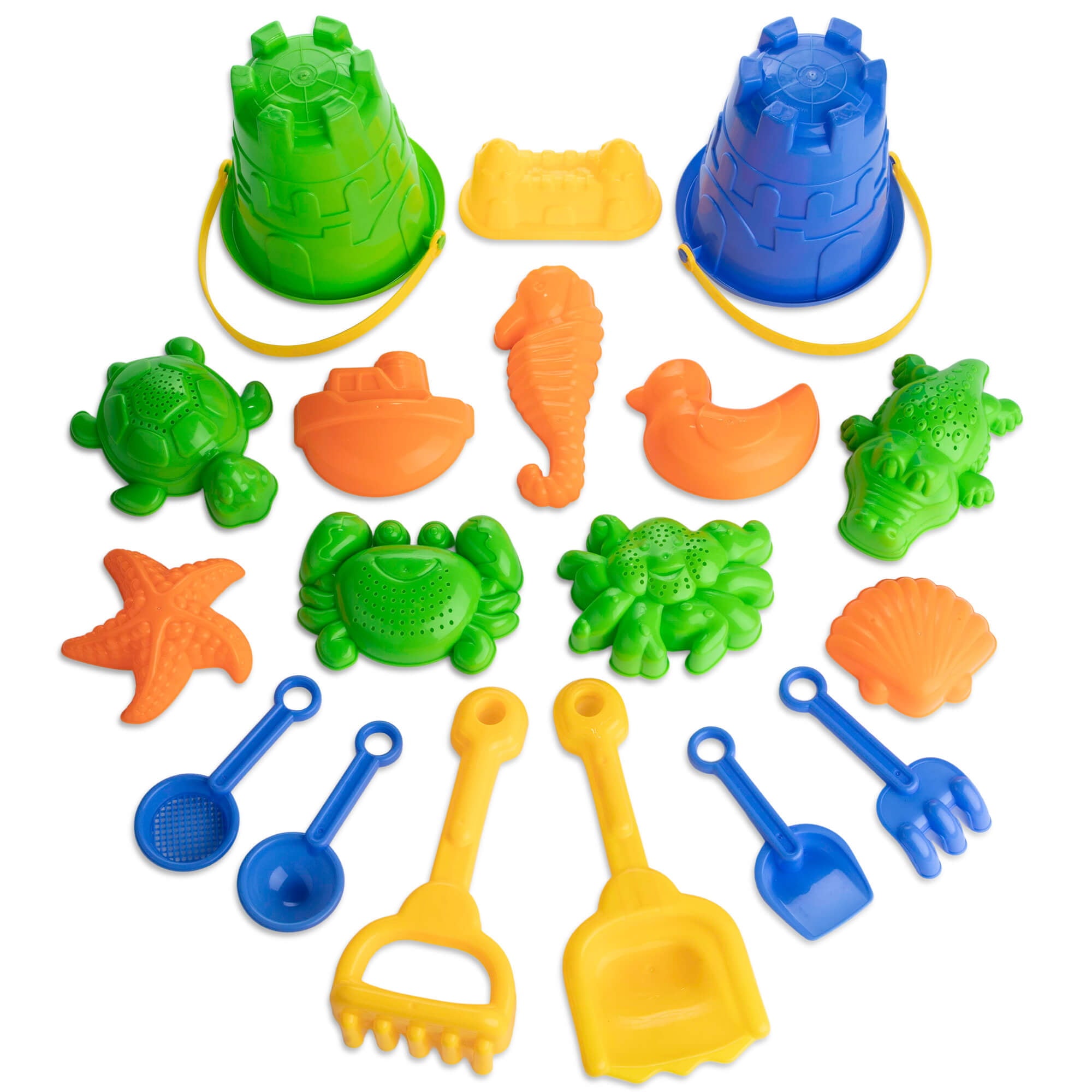 TOYLI Sand Toys Beach Set 19 Pieces, Sand Buckets, Molds, Pail and Shovel Set for Kids Beach Toys