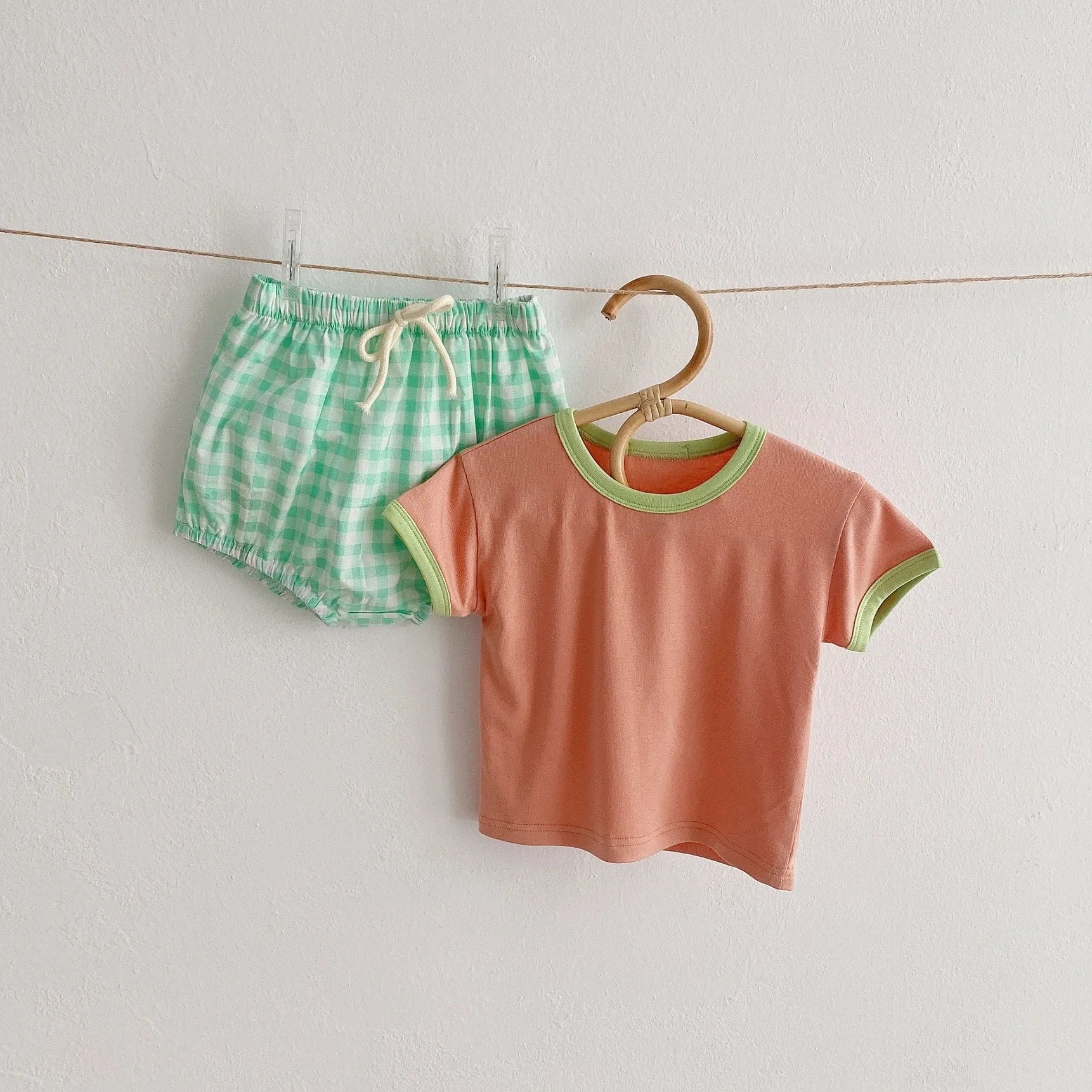 Infant Newborn Girls Boys Summer Short Sleeve Patch Top Tees Plaid Bottoms Kids Baby Clothing Cotton Sets 2pcs 0-24M