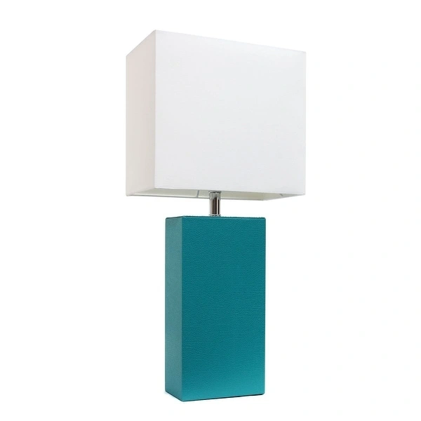 Elegant Designs Modern Leather Table Lamp with White Fabric Shade - 10(L)6(W)21(H)