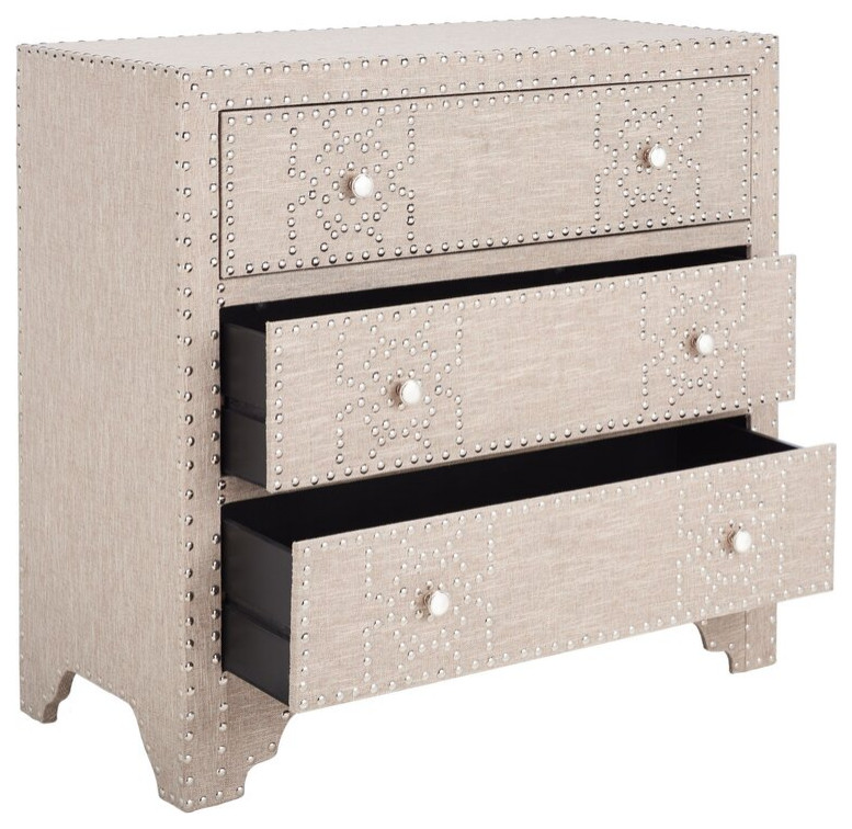 Modern Cabinet Storage With 3 Drawers and Silver Nail Head   Transitional   Accent Chests And Cabinets   by Miron Demid LLC  Houzz
