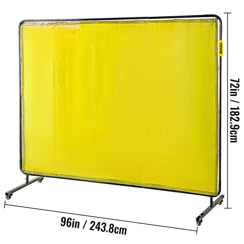 VEVOR 8 ft. x 6 ft. Welding Protection Screen wFrame Welding Curtain w4 Wheel Flame-Resistant Vinyl Light-Proof in Yellow GBHJCL6X8DKJYL001V0