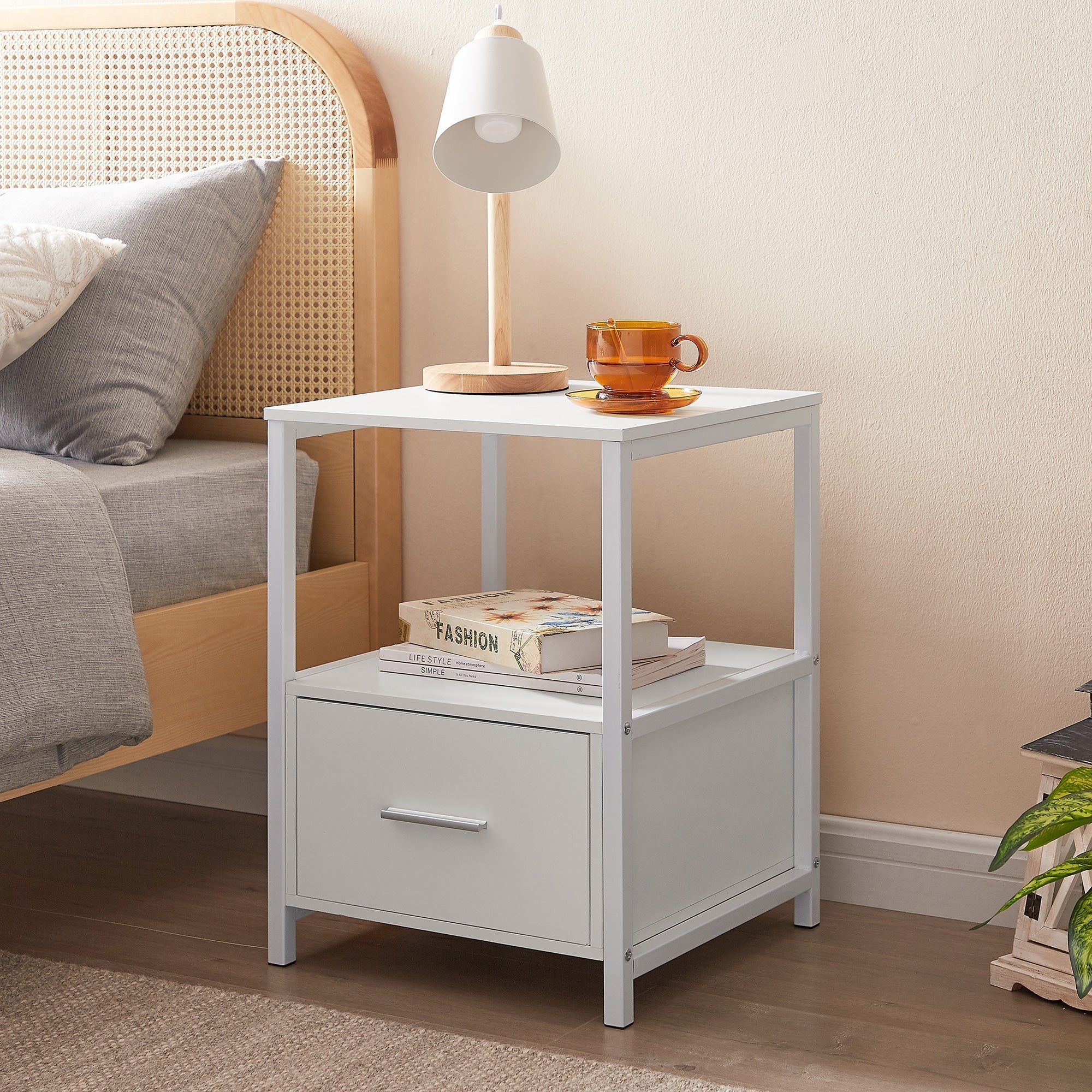 VECELO White Nightstands Square Side Table/Sofa Table/End Table with Drawers - - 32360164