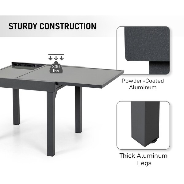 VredHom Outdoor Tempered Glass Top Aluminum Extendable Dining Table