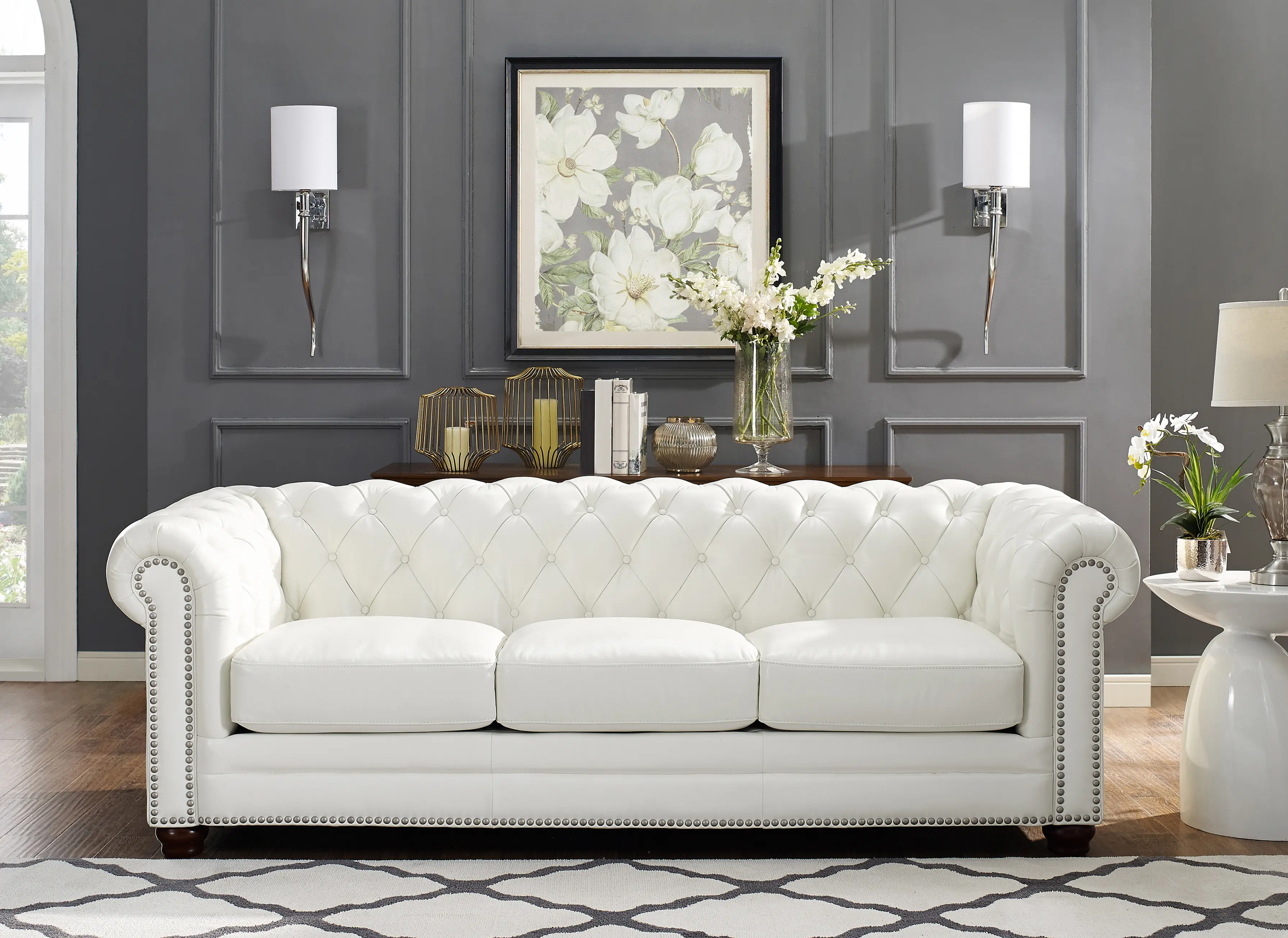 Kennedy White Leather Sofa