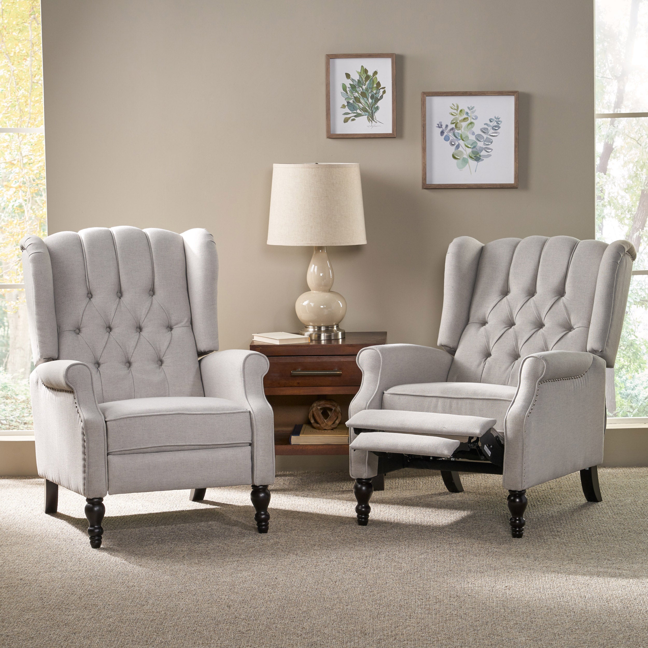 Elizabeth Contemporary Tufted Fabric Recliner (Set of 2)