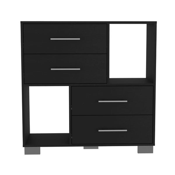 Contemporary 2-Shelf 4-Drawer Dresser for Bedroom， Superior Top， Modern Storage Dressers Organizer for Living Room Bedroom - - 37828128