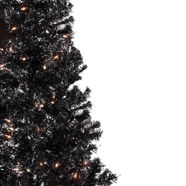 6' PreLit Black Artificial Tinsel Christmas Tree Clear Lights