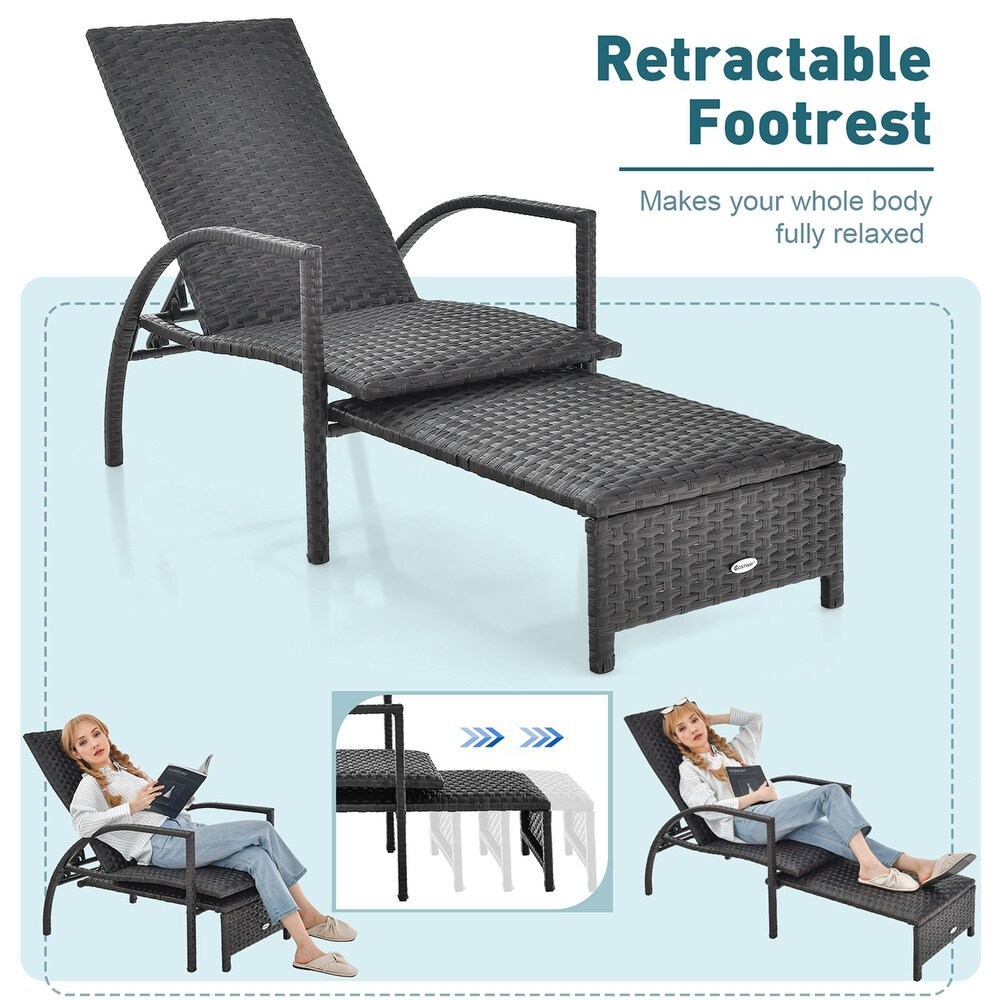 Costway Patio Wicker Elastic Sponge Lounge Chair Back Adjustable with   See Details