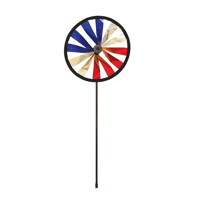 In the Breeze 2891 — 8-inch Patriotic Sparkle Garden Spinner — Red， White and Blue Outdoor Wind Wheel Spinner