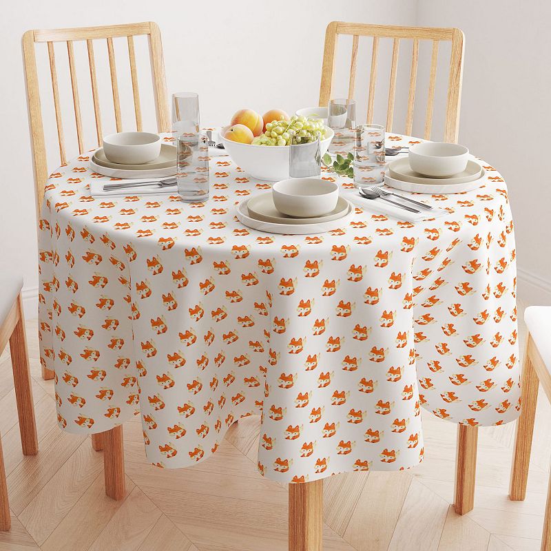 Round Tablecloth， 100% Polyester， 60 Round， Hand Drawn Foxes