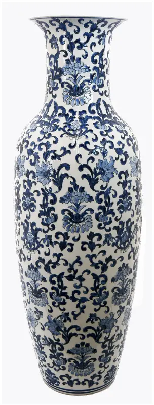 Rosa 48 Inch Blue and White Floral Floor Vase