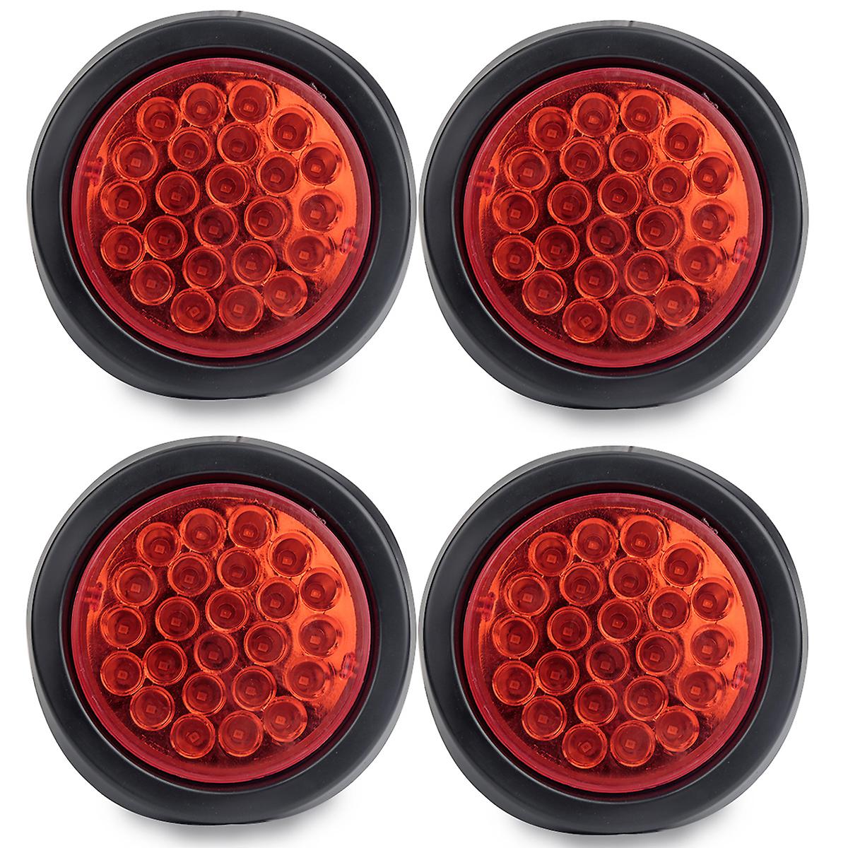 4x Red Chromed Led Truck Stop Turn Tail Brake 4