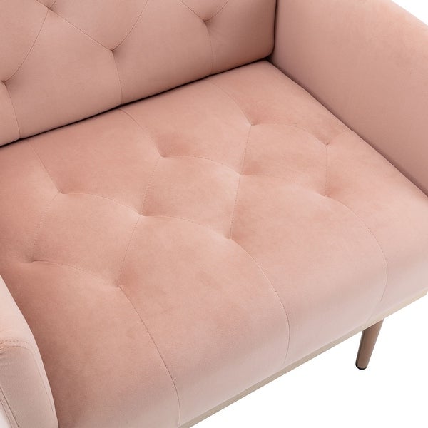 Modern Accent Leisure Chair with Tufted Cushion BackandSeat， Flared Arms and Tapered Rose Golden Legs