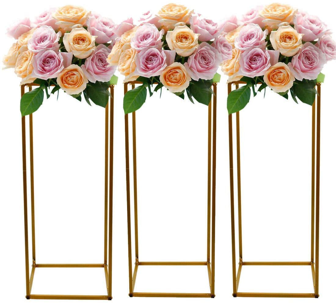 Anqidi Wedding Flower Stand Set, 10Pcs Rectangle Gold Metal Column Rack Wedding Prop Decor Balloon Display Holder (60cm)