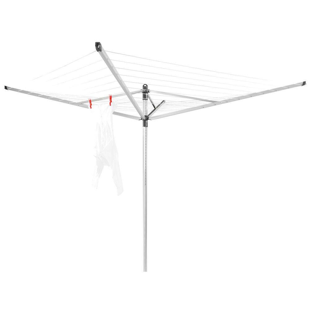 Brabantia Lift-O-Matic 164 ft. Retractable Outdoor Clothesline + Ground Spike + Cover - Metallic Gray 310966