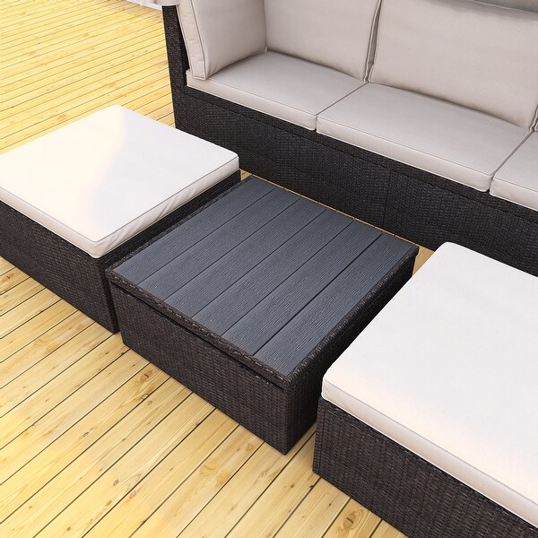 4Piece Outdoor Wicker Sectional Patio Daybed with Canopy and Ottoman