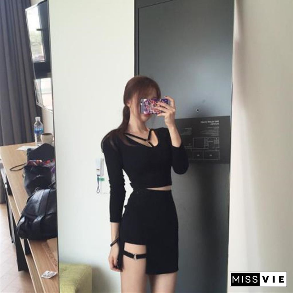 Gothic Style Skirts With Rings Women Techwear Black Dark Academia High Waist Korean Fashion Short Skirt Streetwear