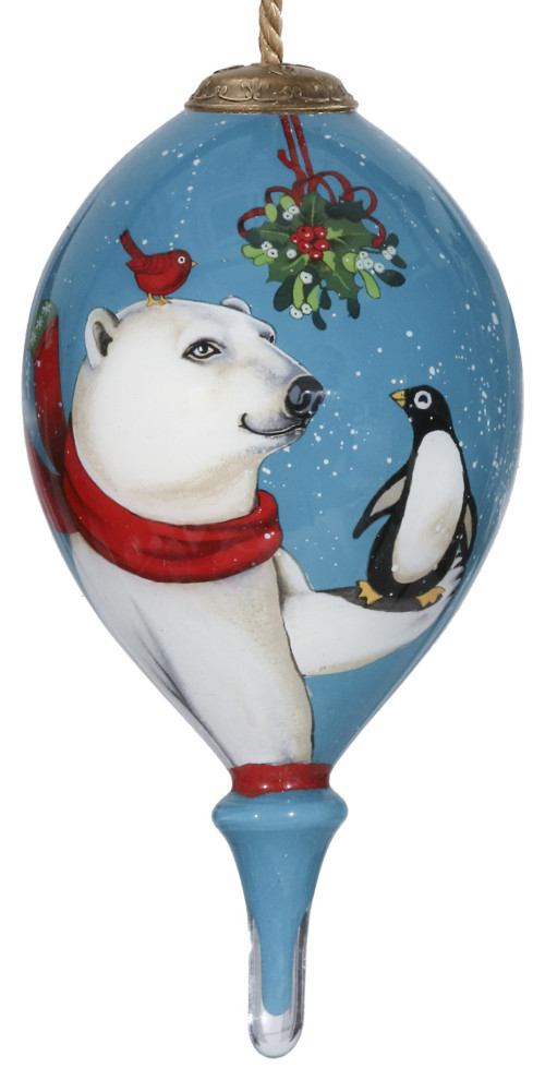 Snowy Polar Bear and Penguin Hand Painted Mouth Blown Glass Ornament   Contemporary   Christmas Ornaments   by HomeRoots  Houzz