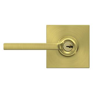 Schlage Latitude Satin Brass Keyed Entry Door Lever with Collins Trim F51A V LAT 608 COL