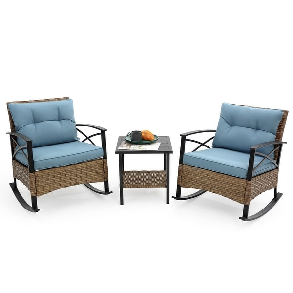 3 Pcs Patio Conversation Rocking Chair Set