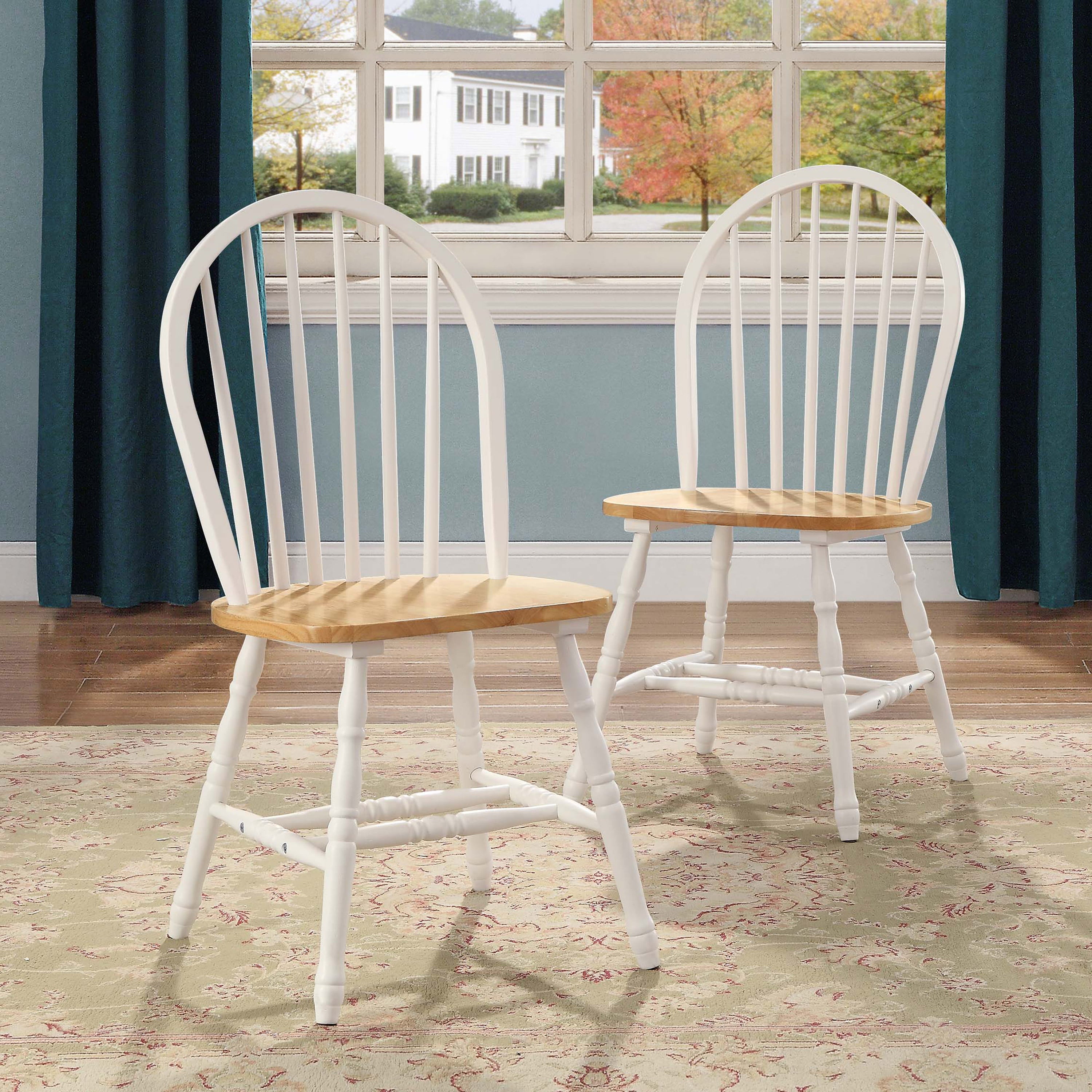 Better Homes and Gardens Autumn Lane Windsor Solid Wood Dining Chairs， White and Oak (Set of 2)