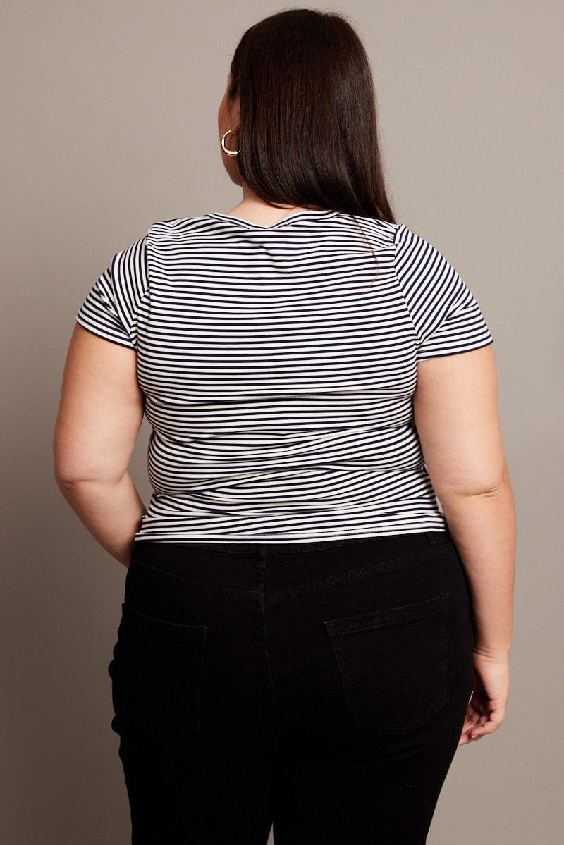 Blue Stripe T-shirt Short Sleeve Round Neck