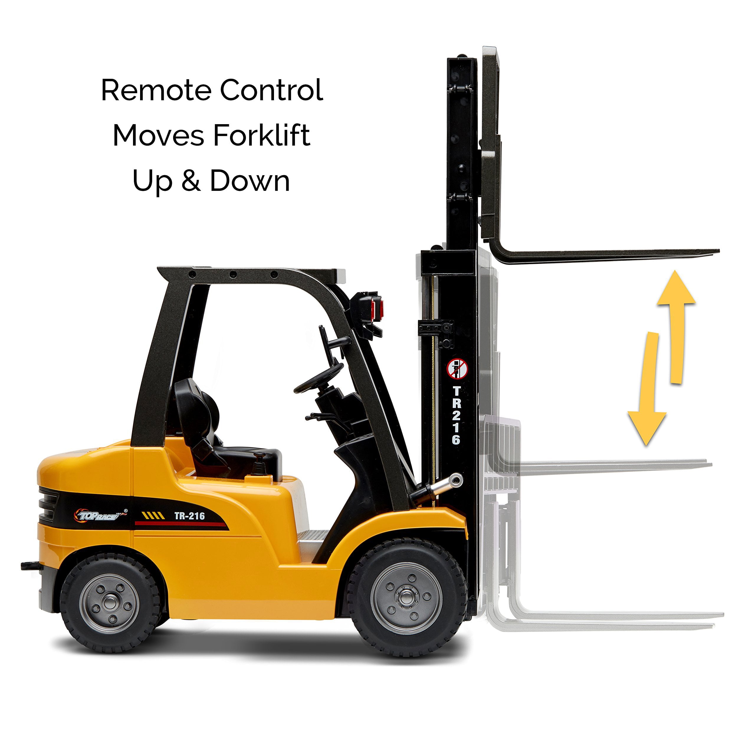 Top Race JUMBO Remote control forklift 13 Inch Tall， 8 Channel Full Functional Professional RC Forklift Construction Toys， High Powered Motors， 1:10 Scale - Heavy Metal - (TR-216)