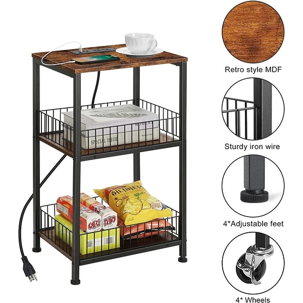 3 Tier Side Table with Charging Station