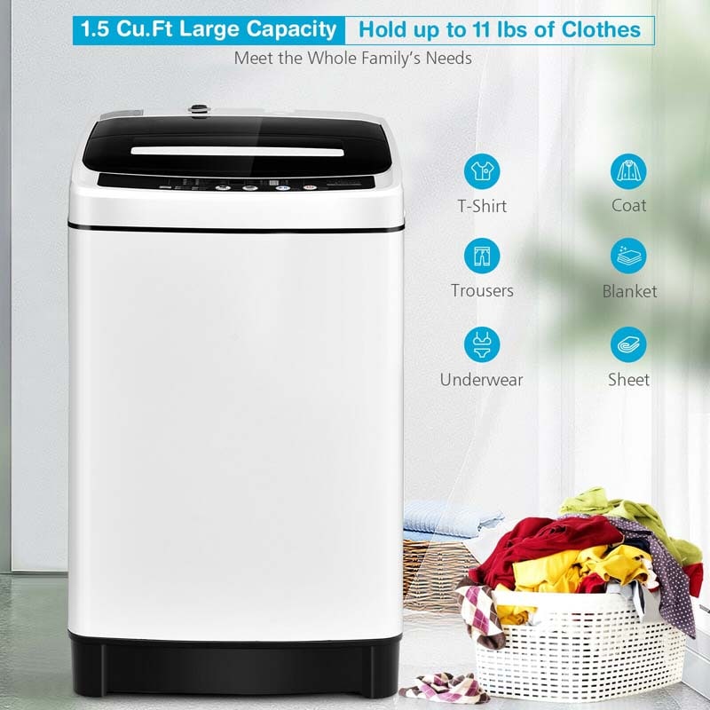 11 LBS Full-Automatic Portable Washing Machine, Top Load All In One Washer Dryer Combo