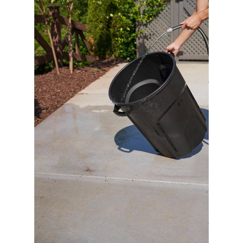 Rubbermaid Roughneck 32 Gal. Vented Black Round Trash Can with Lid 2149500