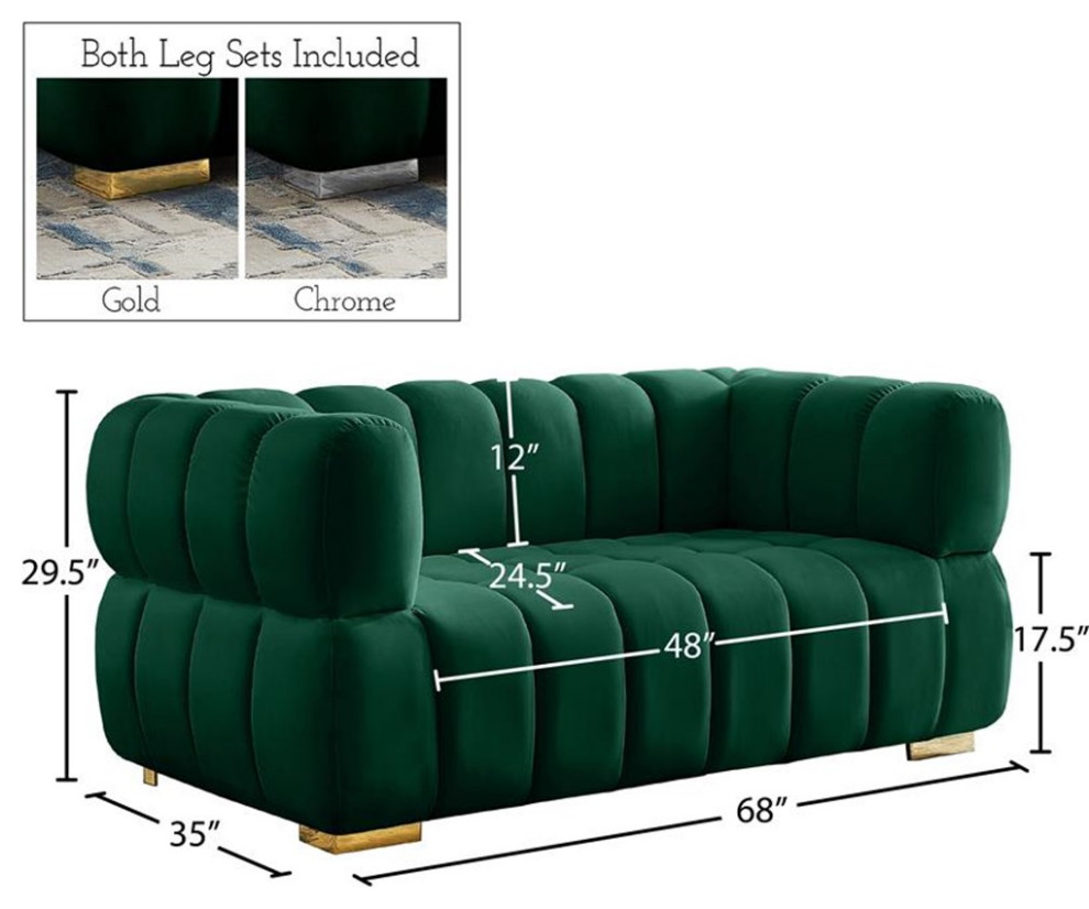 Maklaine Contemporary Velvet Loveseat with 2 Sets of Legs in Green   Contemporary   Loveseats   by Homesquare  Houzz