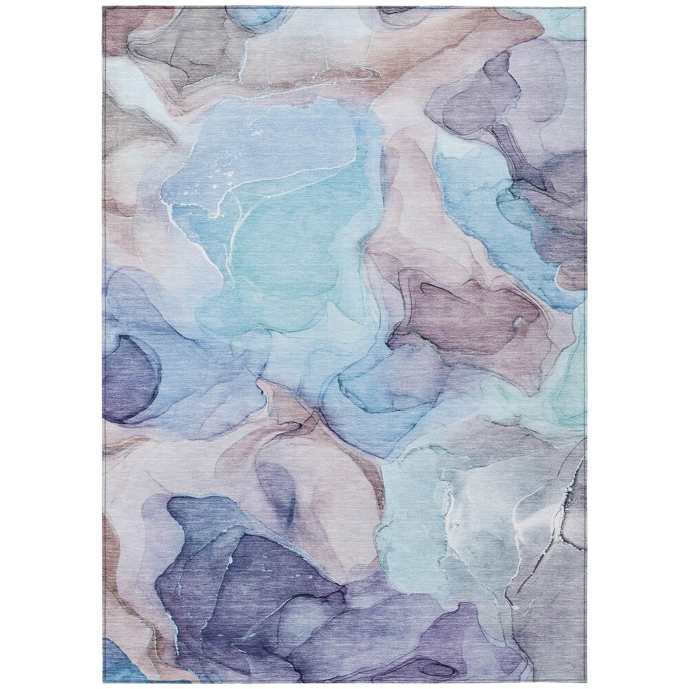 Machine Washable Indoor/ Outdoor Chantille Watercolor Navy Rug