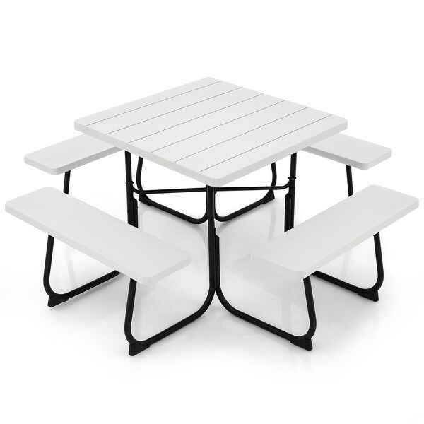 Outdoor Picnic Table with 4 Benches and Umbrella Hole