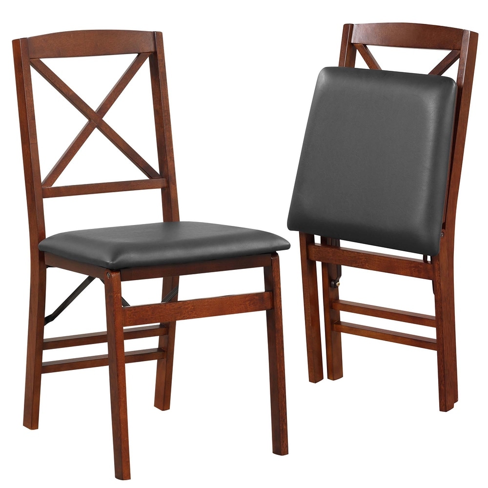 2 Pack Folding Dining Chairs Foldable Chairs with PVC Padded Seat