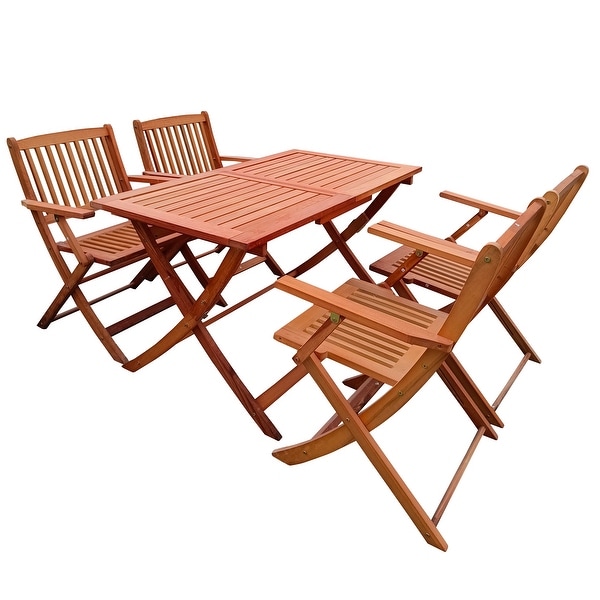 Teak Solid Wood Foldable Patio Dining Set，4 Folding Chairs and 1 Dining Table，Indoor and Outdoor Universal