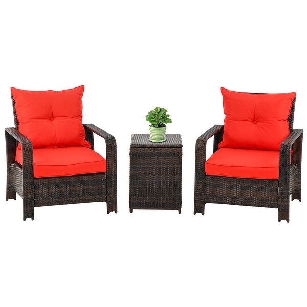 Outsunny 3 Piece PE Rattan Wicker Bistro Set with Cushions，Conversation Furniture Set for Backyard，Garden，Patio