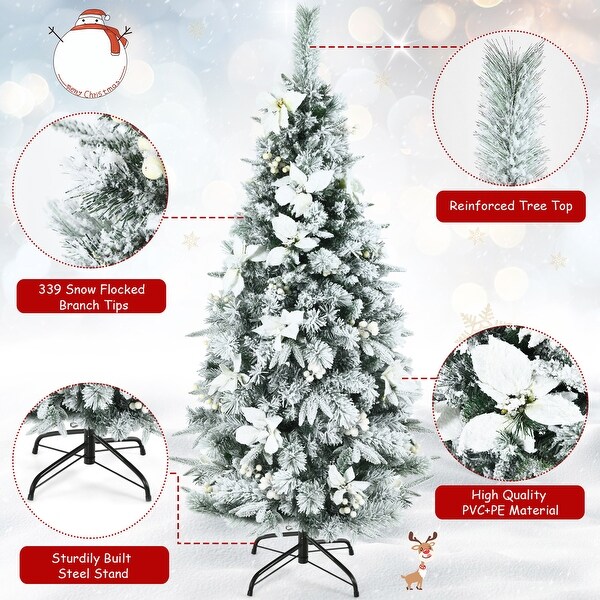 Gymax 5/6/7/8 FT Artificial Snow Flocked Pencil Christmas Tree w/