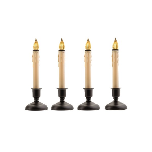 Set of 4 LED Beige Christmas Candles in Black Holder with Timer 9