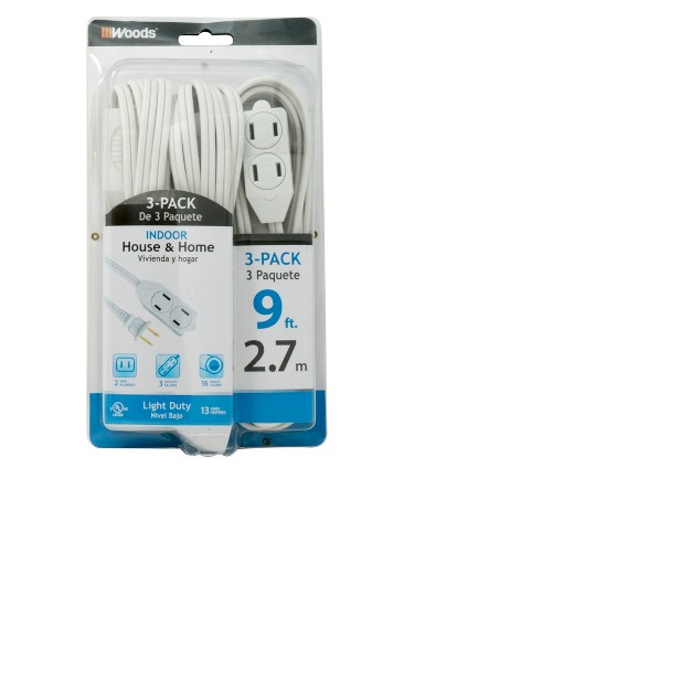 Woods 9 x27 3pk Extension Cords