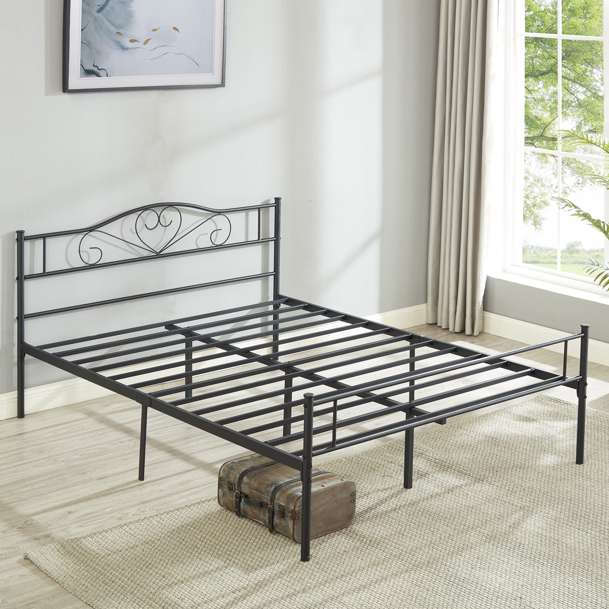 VECELO Classic Metal Platform Bed Frame with Headboard, No Box Spring Needed, Queen, Black