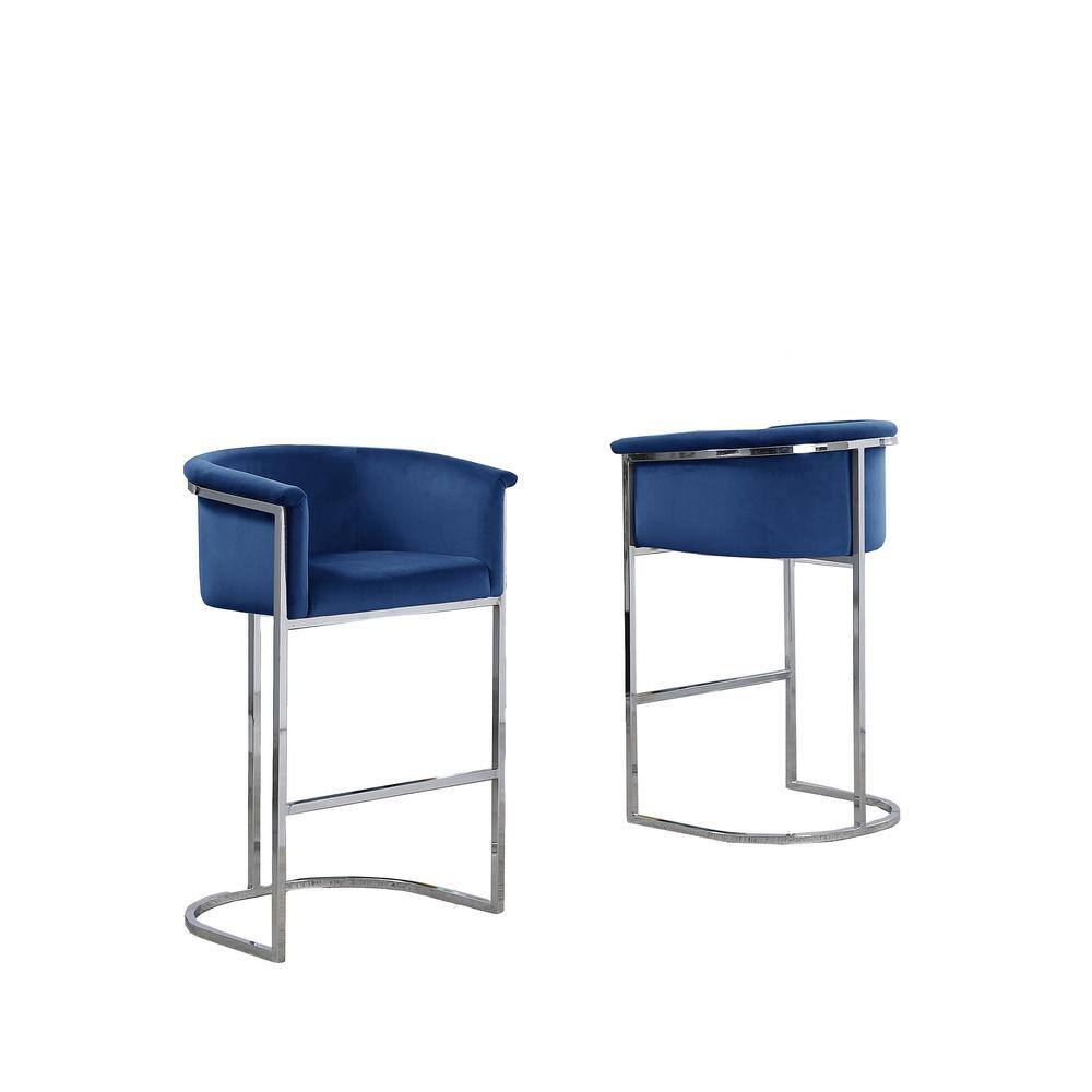 Best Quality Furniture Jessica 24 in. Navy Blue Low Back Silver Metal Frame Counter Height Chair with Velvet Fabric (Set of 1) CH217