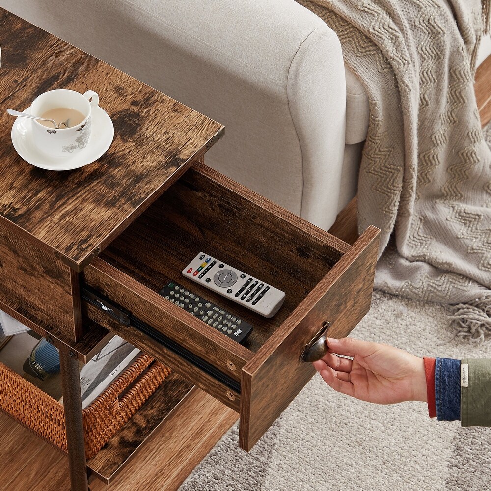 Modern Nightstands/Side Table with 1 Drawer and Open Shelf  Brown