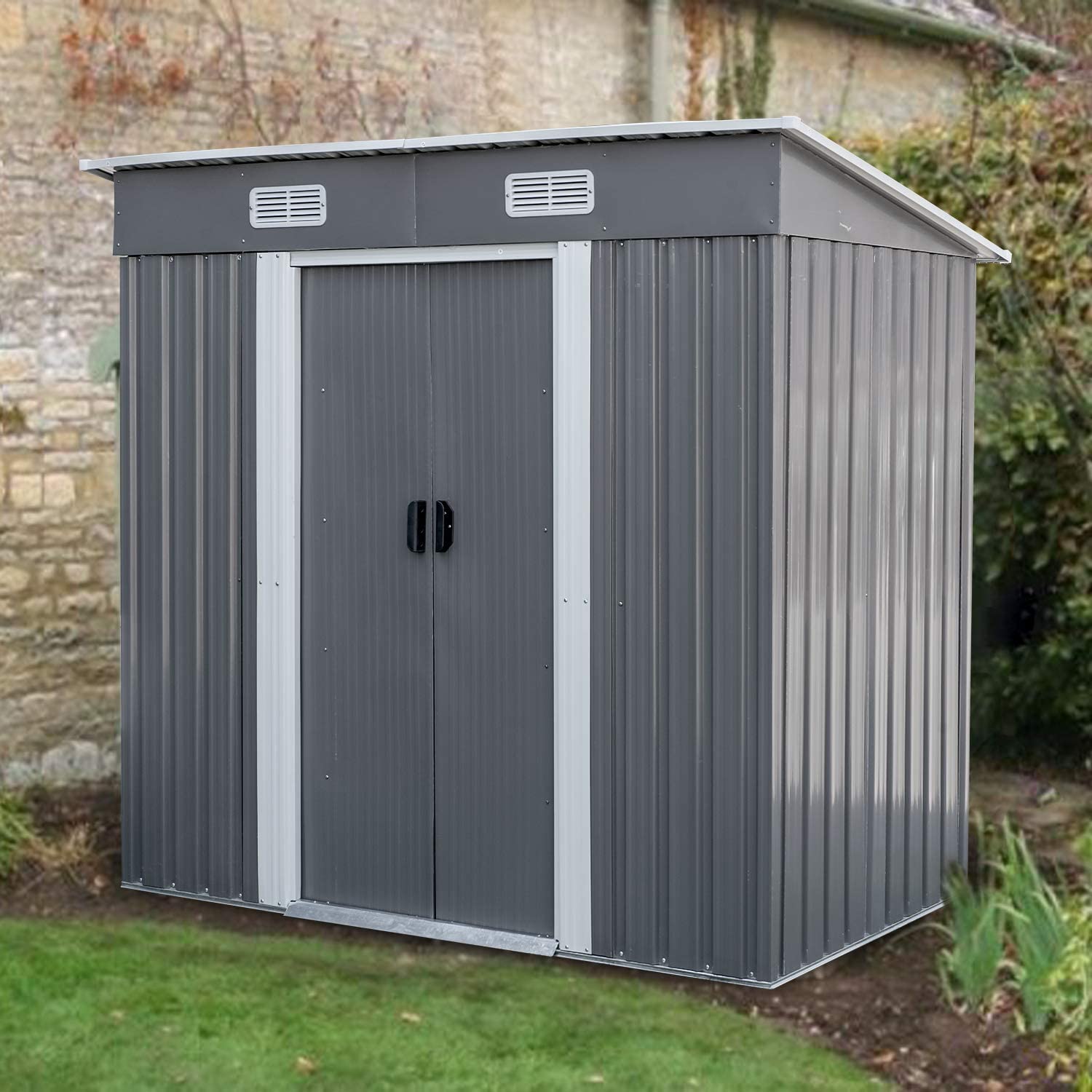 LAZY BUDDY Alloy Steel Storage Shed Lockable Outdoor Garden Tools Storage Organizer - 3.5 x 6 FT